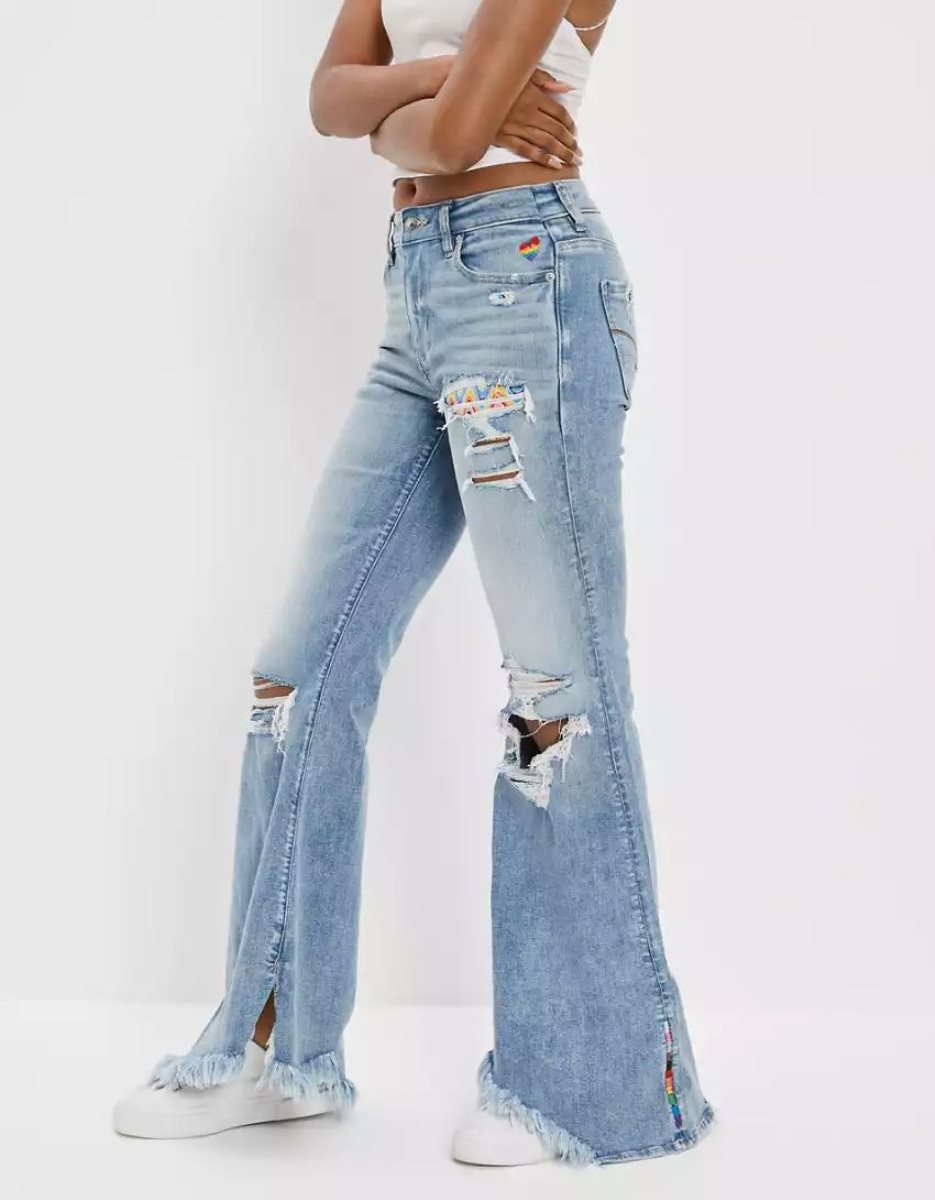 Jean American Eagle AE Pride Ne(x)t Level Ripped Festival Flare Lavage Clair Femme | MYH-16521587